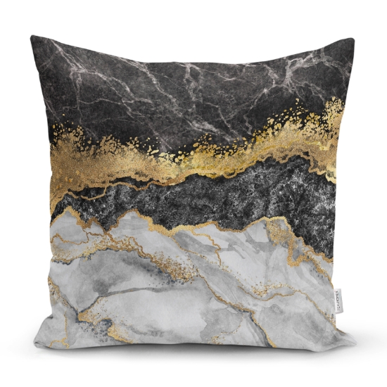 Picture of Modern Black White Gold Digital Printed Pillow Case With Marble Motif