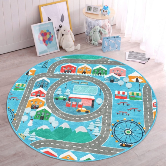 Picture of Children's Game Carpet with Educational Traffic Road Game Design