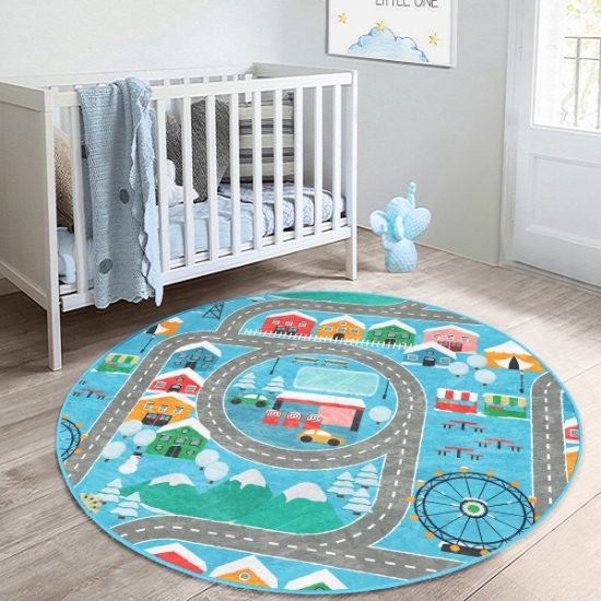 Picture of Children's Game Carpet with Educational Traffic Road Game Design