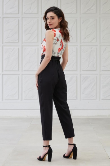 Picture of Jumpsuit with Double-breasted Collar Pattern - Red