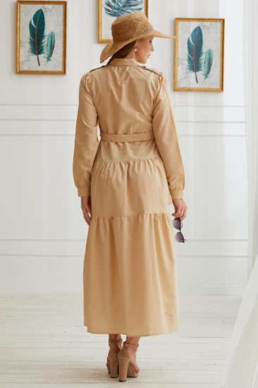 Picture of Dress with a Shirt Collar Belt - Beige