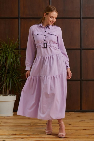 Picture of Dress with a Shirt Collar Belt - Lilac