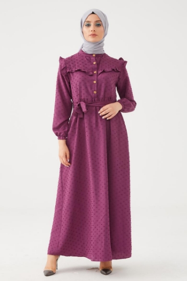 Picture of Long Dress with a Belt - Purle