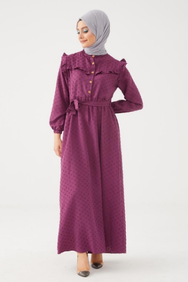 Picture of Long Dress with a Belt - Purle