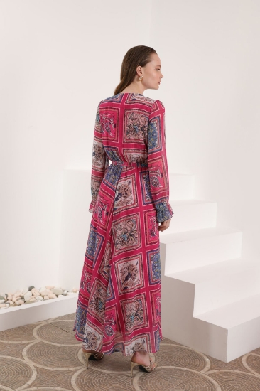 Picture of Chiffon Fabric Pach Pattern Anvelop Women's Dress - Fuchsia