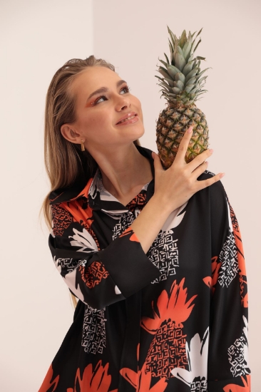 Picture of Kobe Satin Fabric Pineapple Pattern Women's Shirt - Orange