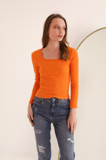 Picture of Camisole Fabric U Collar Long Sleeve Women's Blouse - Orange