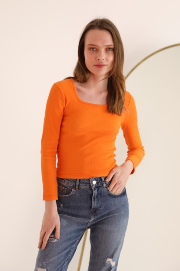 Picture of Camisole Fabric U Collar Long Sleeve Women's Blouse - Orange