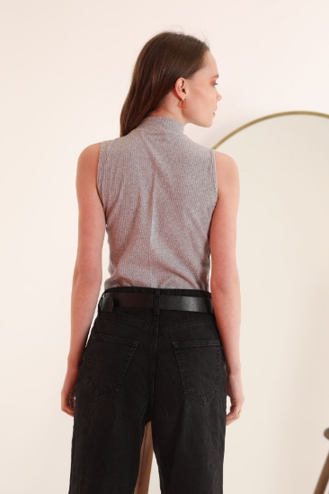 Picture of Camisole Fabric Chain Turtleneck Sleeveless Women's Blouse - GRAY MELANGE