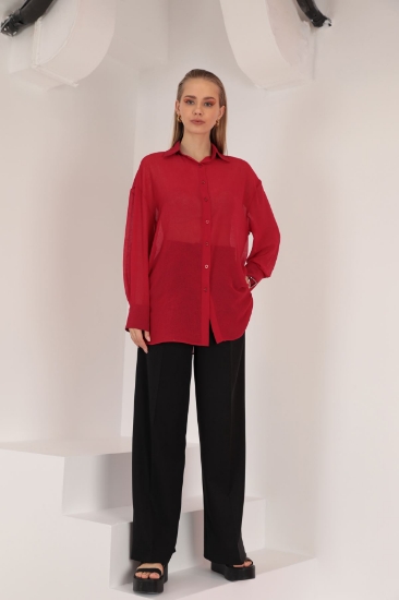 Picture of Aerobin Chiffon Fabric Women's Shabby Shirt - Red