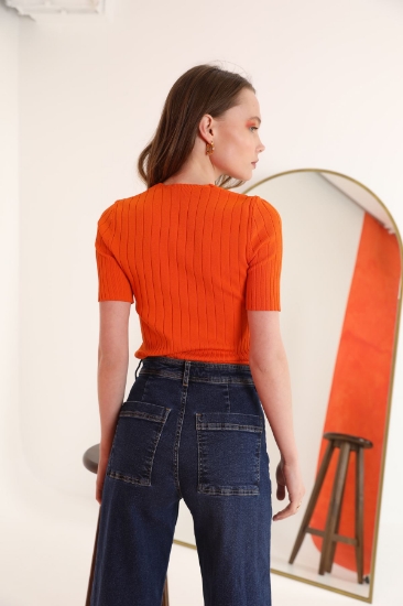 Picture of Knitwear Fabric Wick V-neck Women's Blouse - Orange