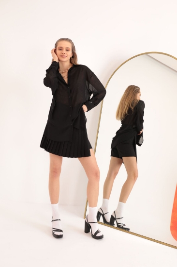 Picture of Aerobin Chiffon Fabric Women's Shabby Shirt - Black