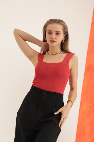 Picture of Knitwear Fabric Square Collar Women's Crop - Pomegranate Blossom