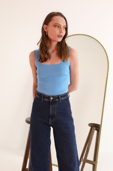 Picture of Knitwear Fabric Square Collar Women's Crop - Indigo