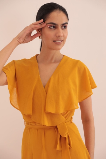 Picture of Aerobin Chiffon Fabric Aller Women's Dress - Mustard