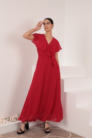 Picture of Aerobin Chiffon Fabric Women's Dress with Aller - Red