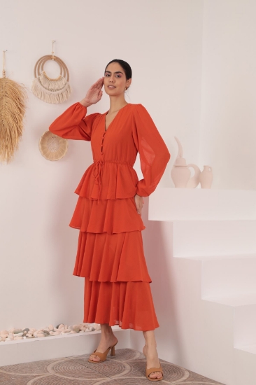 Picture of Aerobin Chiffon Fabric LayerFold Women's Dress - Orange