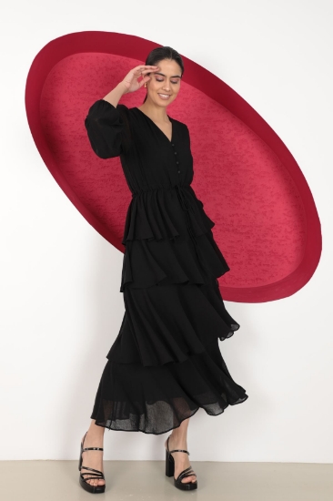 Picture of Aerobin Chiffon Fabric LayerLayer Women's Dress - Black