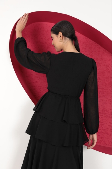 Picture of Aerobin Chiffon Fabric LayerLayer Women's Dress - Black