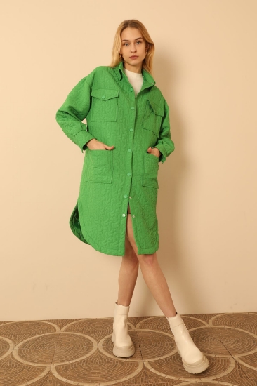 Picture of Jacquard Fabric Geometric Pattern Long Women's Oversize Shirt - Green