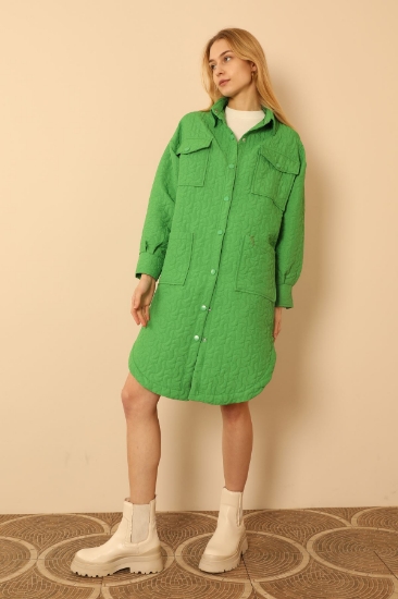 Picture of Jacquard Fabric Geometric Pattern Long Women's Oversize Shirt - Green