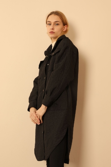 Picture of Jacquard Fabric Geometric Pattern Long Women's Oversize Shirt - Black