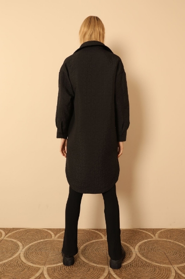 Picture of Jacquard Fabric Geometric Pattern Long Women's Oversize Shirt - Black