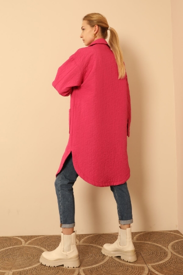 Picture of Jacquard Fabric Geometric Pattern Long Women's Oversize Shirt - Fuchsia
