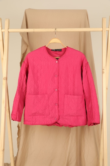Picture of Jacquard Fabric Shirt Oversize Women's Jacket - Fuchsia