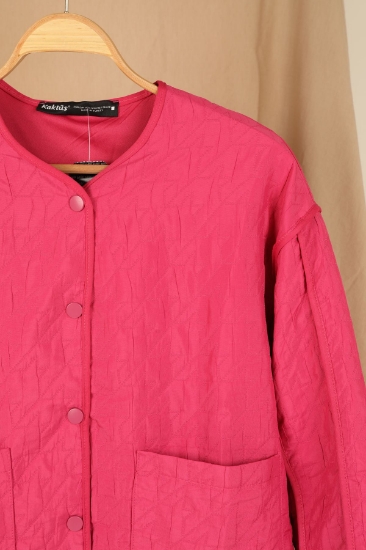 Picture of Jacquard Fabric Shirt Oversize Women's Jacket - Fuchsia
