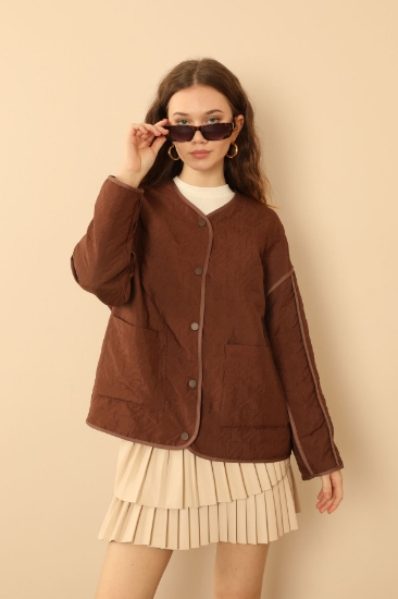 Picture of Jacquard Fabric Bead Oversize Women's Jacket - Coffee