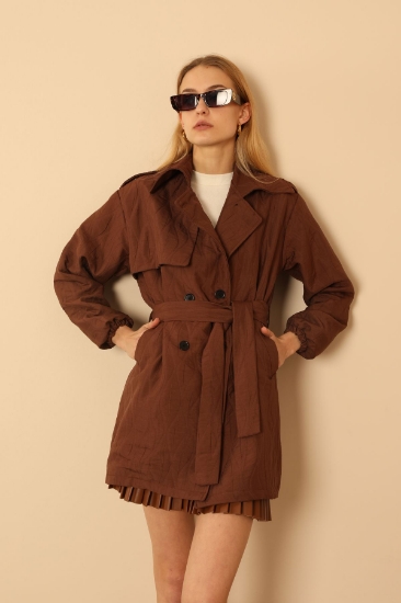 Picture of Jacquard Fabric Onion Pattern Women Trench - Coffee