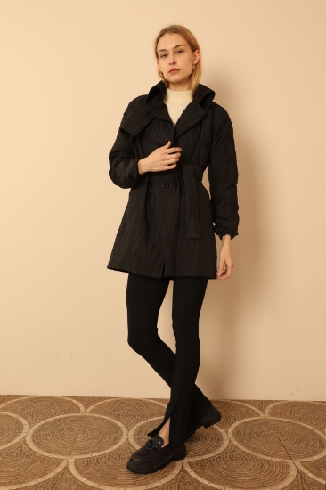 Picture of Jacquard Fabric Onion Pattern Women Trench - Black