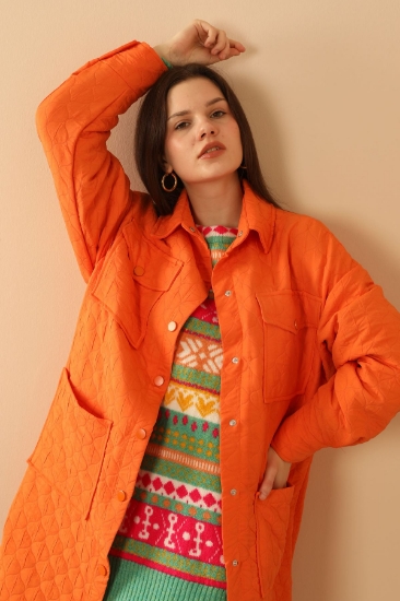 Picture of Jacquard Fabric Onion Pattern Oversize Women Long Shirt - Orange