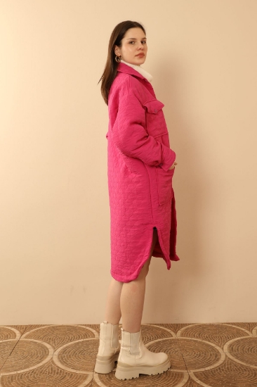 Picture of Jacquard Fabric Onion Pattern Oversize Women Long Shirt - Fuchsia