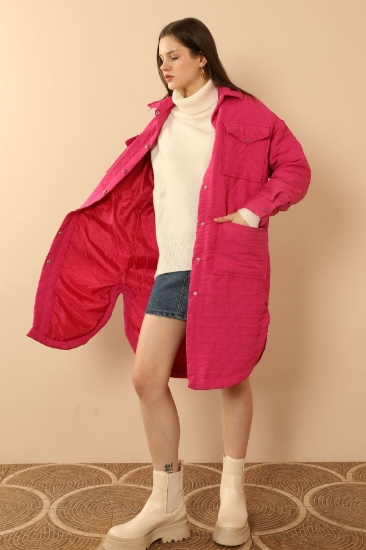 Picture of Jacquard Fabric Onion Pattern Oversize Women Long Shirt - Fuchsia