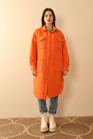 Picture of Jacquard Fabric Small Pitikare Oversize Long Shirt - Orange
