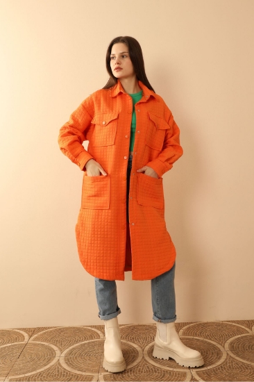 Picture of Jacquard Fabric Small Pitikare Oversize Long Shirt - Orange