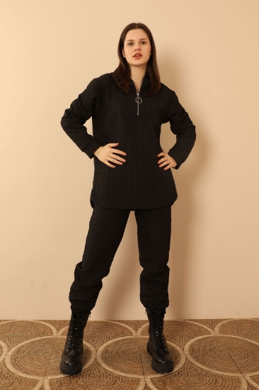 Picture of Jacquard Fabric Large Square Hooded Women's Set - Black
