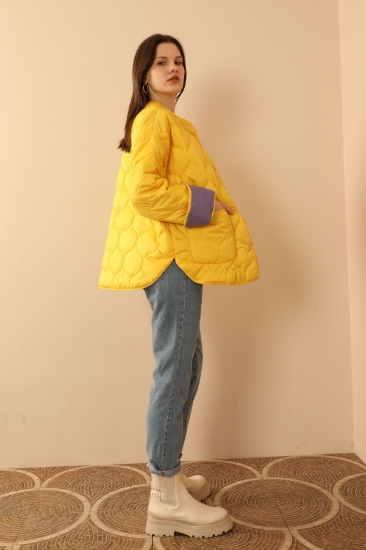 Picture of Jesica Fabric Onion Pattern Quilted Women's Coat - YELLOW