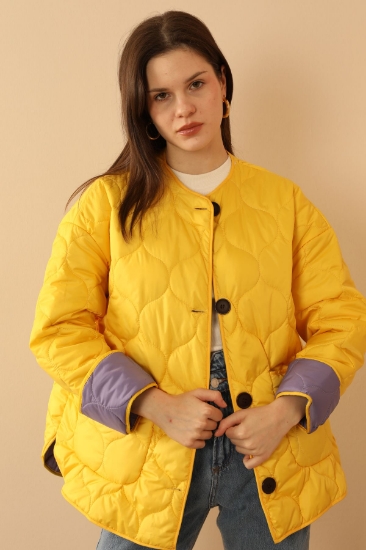 Picture of Jesica Fabric Onion Pattern Quilted Women's Coat - YELLOW