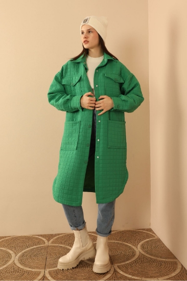 Picture of Jacquard Fabric Large Square Long Oversize Women's Shirt - Green