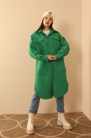 Picture of Jacquard Fabric Large Square Long Oversize Women's Shirt - Green