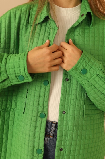 Picture of Jacquard Fabric Small Square Pattern Oversize Women's Shirt - Green