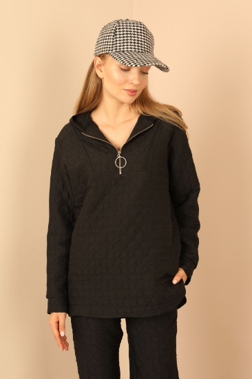Picture of Jacquard Fabric Hooded Quilted Set - Black
