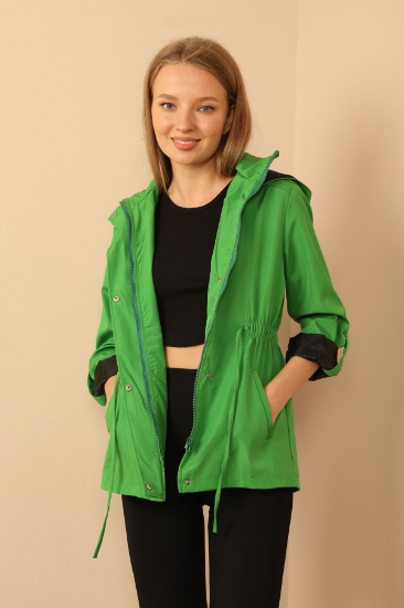 Picture of Bondig Fabric Hooded Short Women's Raincoat - Green