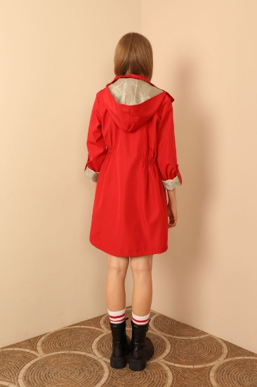 Picture of Bondig Fabric Hooded Long Women's Raincoat - Red