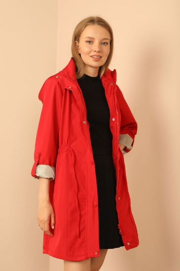 Picture of Bondig Fabric Hooded Long Women's Raincoat - Red