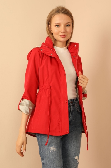 Picture of Bondig Fabric Hooded Short Women's Raincoat - Red