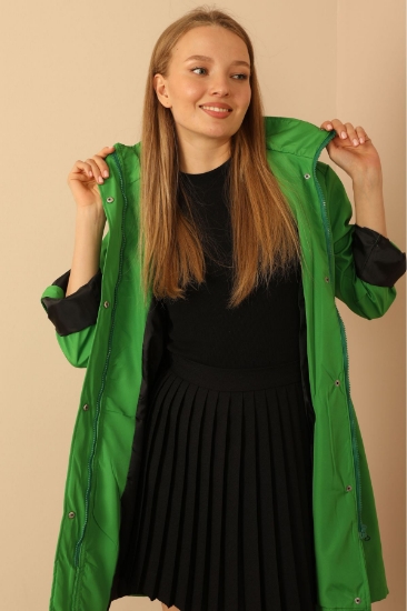 Picture of Bondig Fabric Hooded Long Women's Raincoat - Green